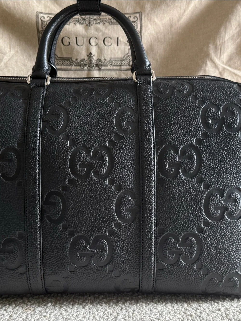 Gucci Black Embossed GG Leather Duffel Bag - Picture 4 of 5